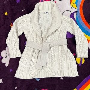Janie & Jack Cream Cardigan long sweater with belt, S 18-24 months